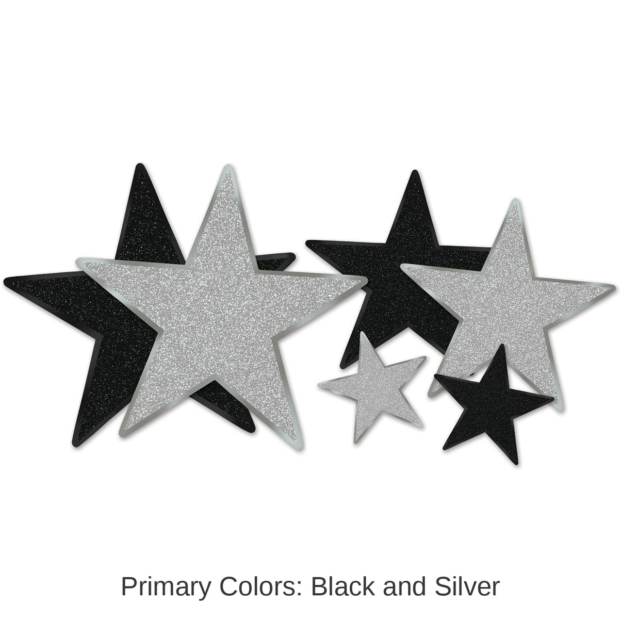 72 Pack Bulk Glittered Foil Star Party Cutouts - Asst black/silver