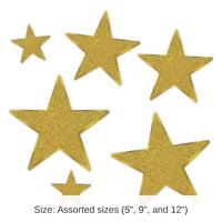 72 Pack Bulk Glittered Foil Star Party Cutouts - gold