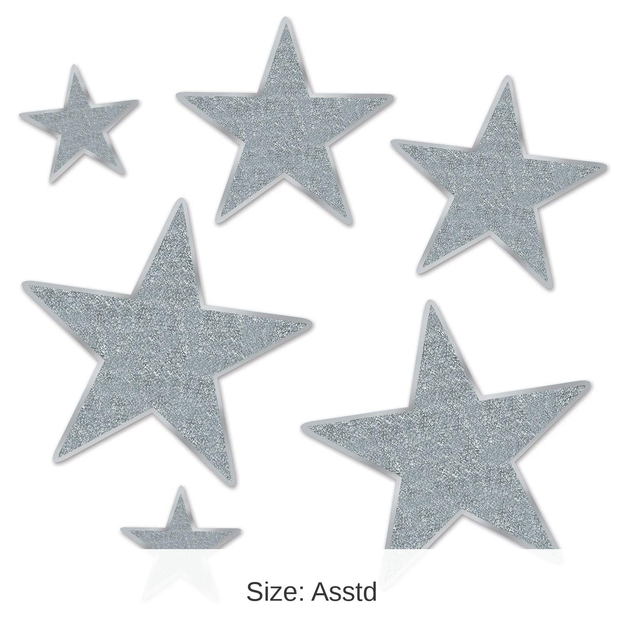 72 Pack Bulk Glittered Foil Star Party Cutouts - silver