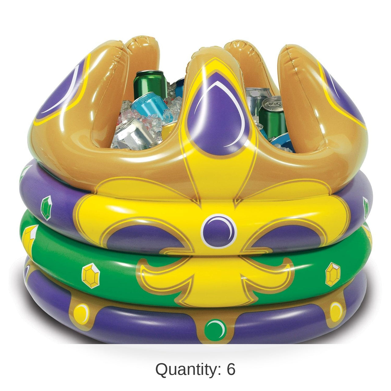 6 Pack Bulk Mardi Gras Inflatable Crown Cooler