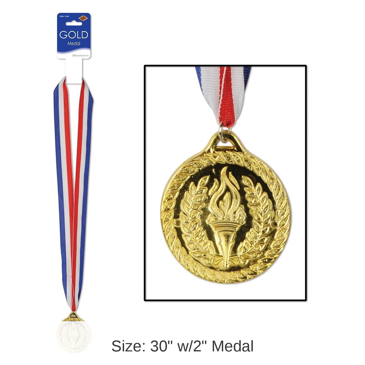 12 Pack Bulk Gold Medal with Ribbon (2 Inch)