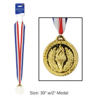 12 Pack Bulk Gold Medal with Ribbon (2 Inch)
