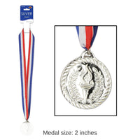12 Pack Bulk 2 Inch-Silver Medal with Ribbon