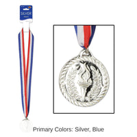 12 Pack Bulk 2 Inch-Silver Medal with Ribbon