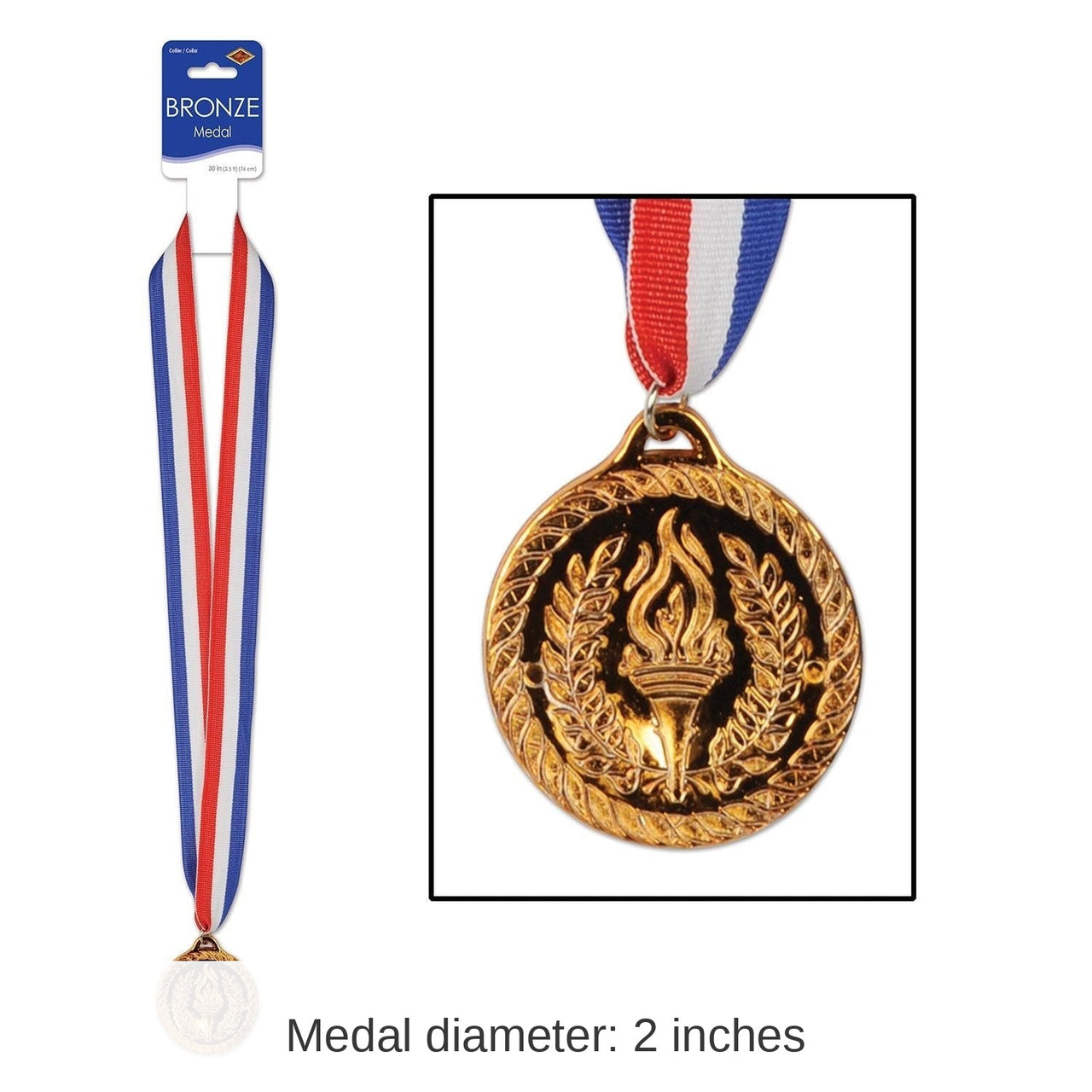 12 Pack Bulk Bronze Medal with Ribbon (2 Inch Medal)