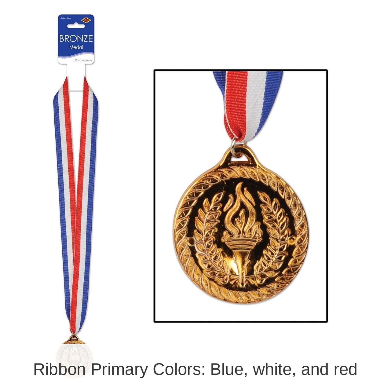 12 Pack Bulk Bronze Medal with Ribbon (2 Inch Medal)