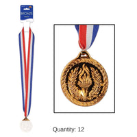 12 Pack Bulk Bronze Medal with Ribbon (2 Inch Medal)