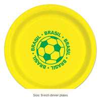 96 Pack Bulk Brazil Soccer Party Plates 9-inch Dinner Plates