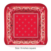 96 Pack Bulk Bandana Party Plates Paper Plates 9 inch