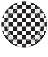 96 Pack Bulk Black and White Checkered Party Paper Plates 9 inch