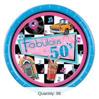 96 Pack Bulk Fabulous 50's Party Paper Plates 9 inch