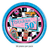 96 Pack Bulk Fabulous 50's Party Paper Plates 9 inch