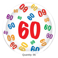 96 Pack Bulk 60th Birthday Party Paper Plates 9 inch
