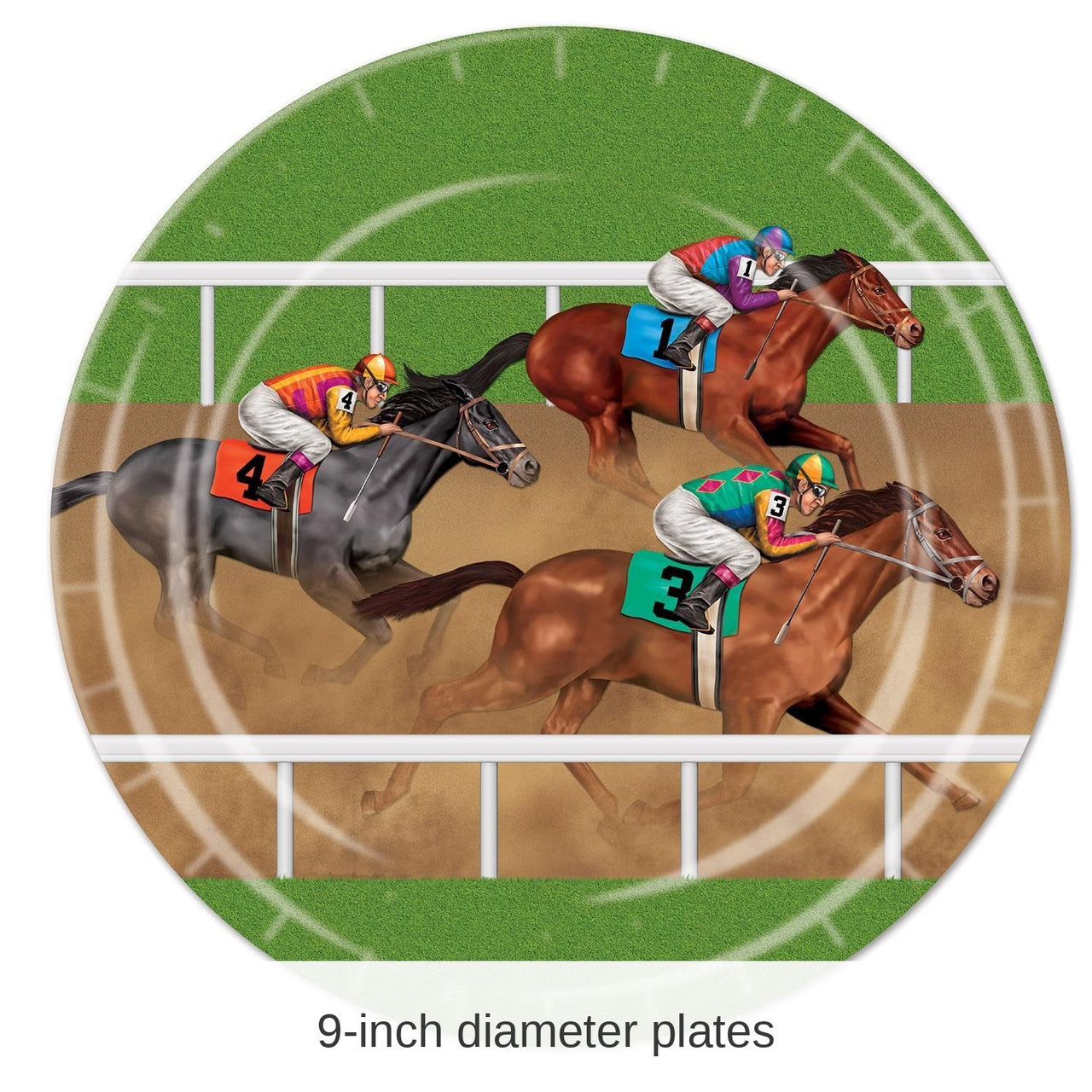 96 Pack Bulk Horse Racing Theme Party Paper Plates 9 inch