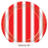 96 Pack Bulk Red/White Stripes Party Paper Plates 9 inch