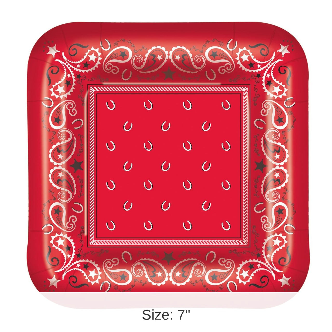 96 Pack Bulk Bandana Party Paper Plates 7 inch