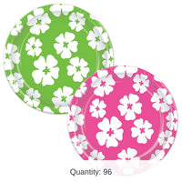 96 Pack Bulk Luau Party Hibiscus Paper Plates 7 inch