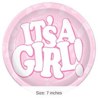 96 Pack Bulk It's A Girl! Paper Plates 7 inch