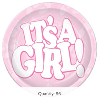 96 Pack Bulk It's A Girl! Paper Plates 7 inch