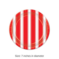 96 Pack Bulk Red/White Stripes Party Paper Plates 7 inch