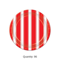 96 Pack Bulk Red/White Stripes Party Paper Plates 7 inch