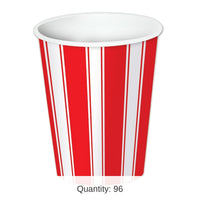 96 Pack Bulk Red/White Stripes Party Beverage Cups