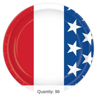 96 Pack Bulk Patriotic Theme Paper Plates 7 inch
