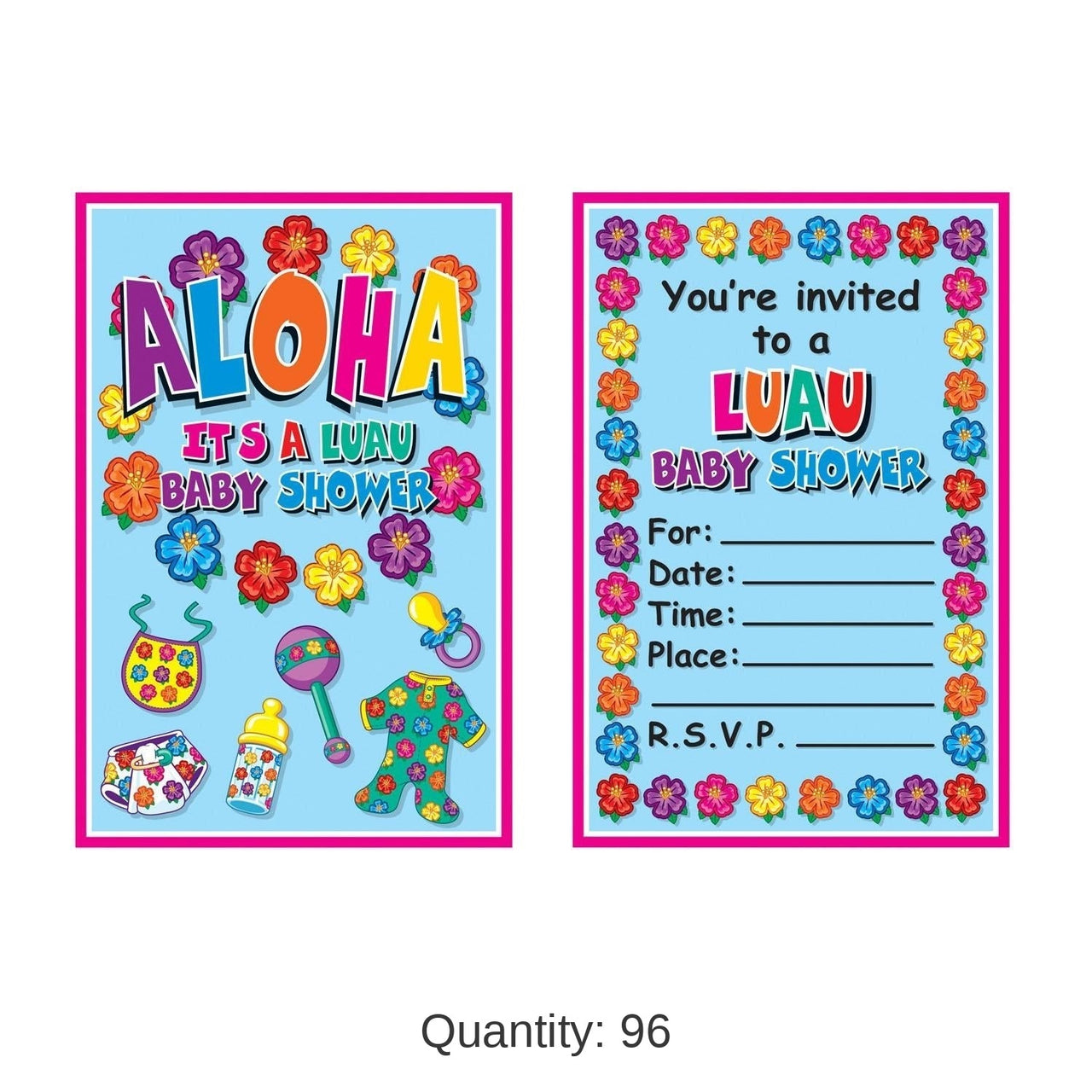 96 Pack Bulk Hula Baby Invitations
