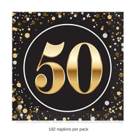 192 Pack Bulk 50th Birthday Lunch Napkins 2-Ply Party Supplies