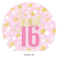 96 Pack Bulk Sweet 16 Birthday Dinner Plates 9 Inch