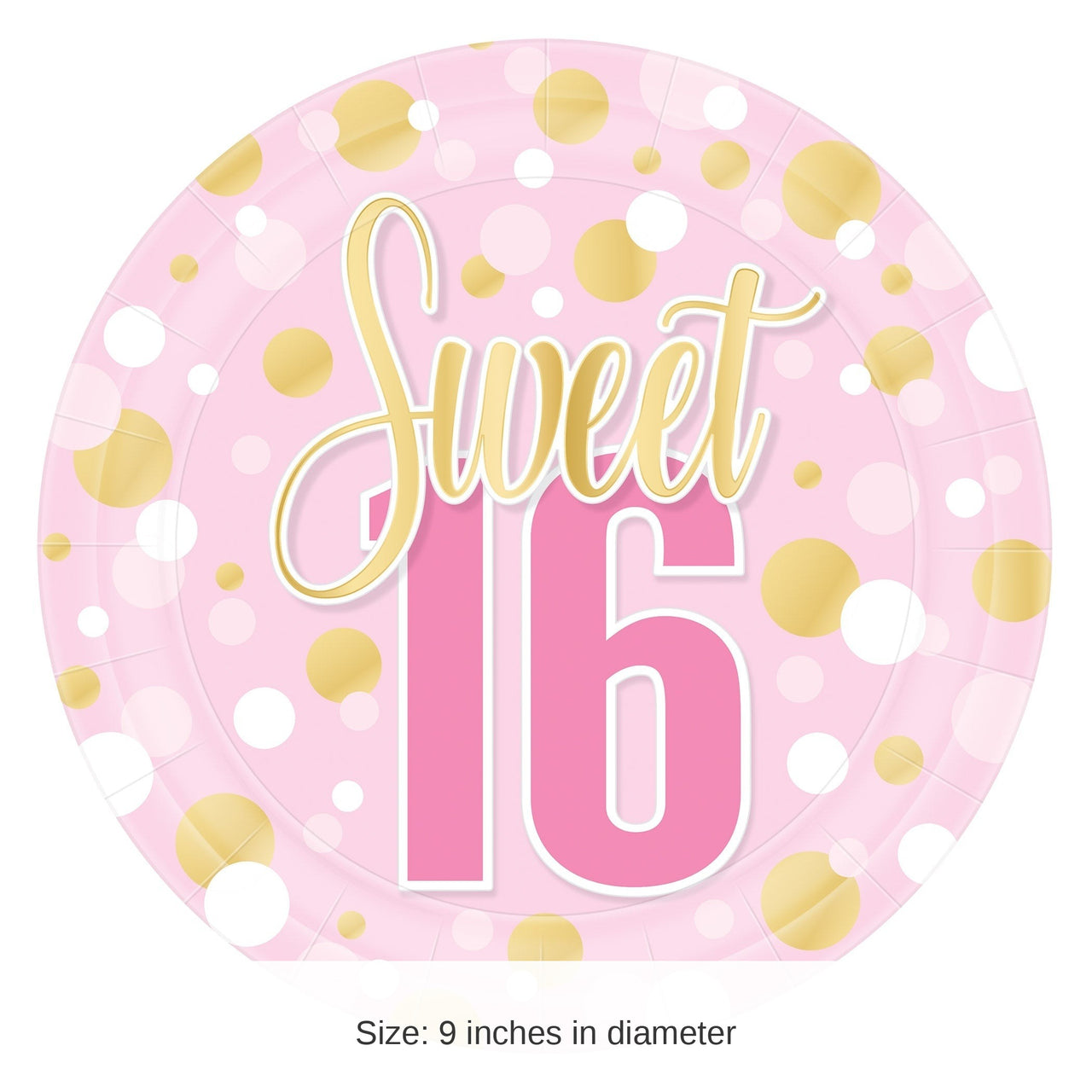 96 Pack Bulk Sweet 16 Birthday Dinner Plates 9 Inch