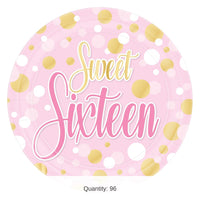 96 Pack Bulk Sweet 16 Dessert Plates 7 Inch