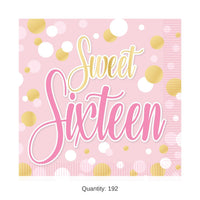 192 Pack Bulk Sweet 16 Luncheon Napkins 2-Ply Birthday Party Supplies