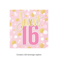 192 Pack Bulk Sweet 16 Beverage Napkins 2-Ply Party Supplies