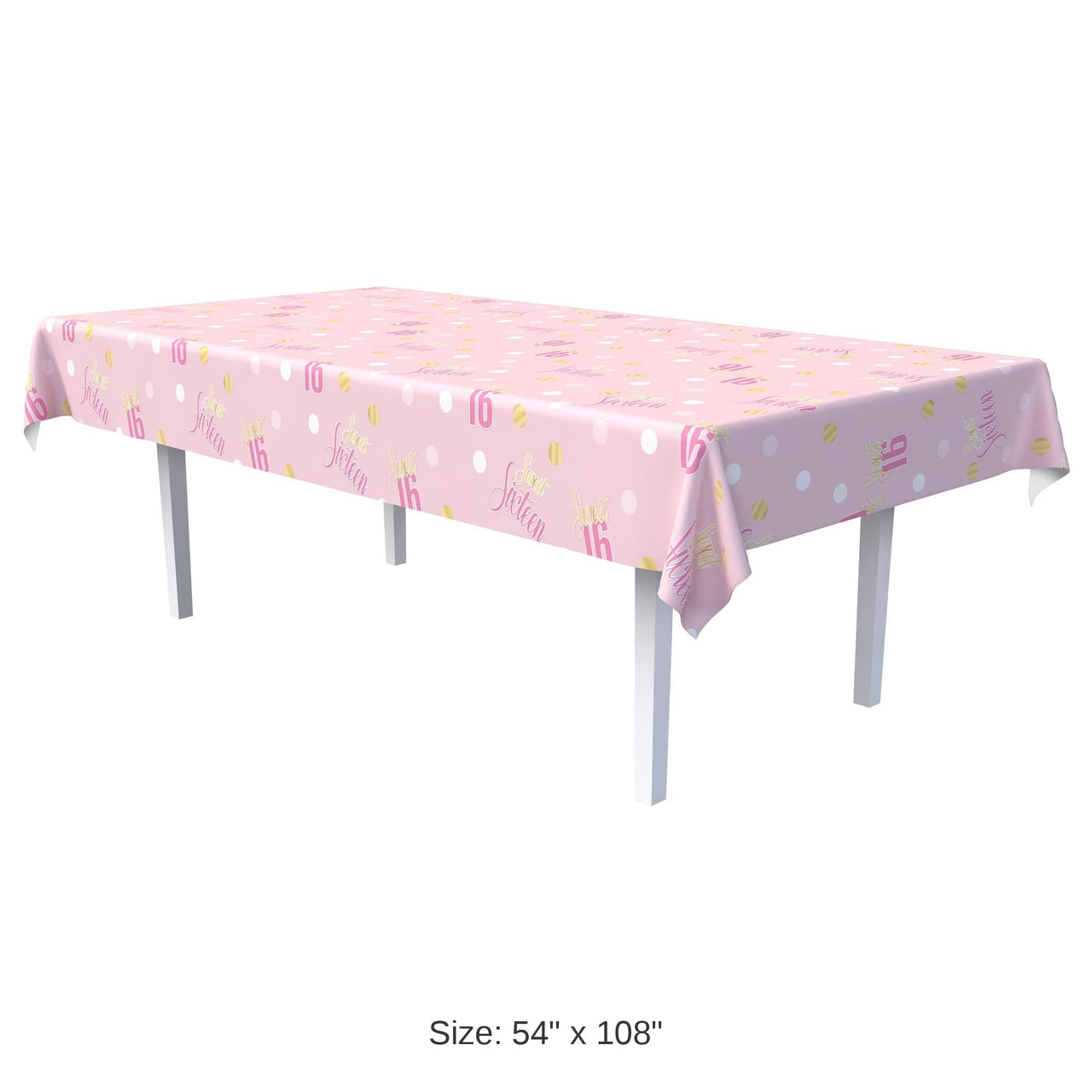 12 Pack Bulk Sweet 16 Plastic Tablecover 54 inch x 108 inch Party Decor
