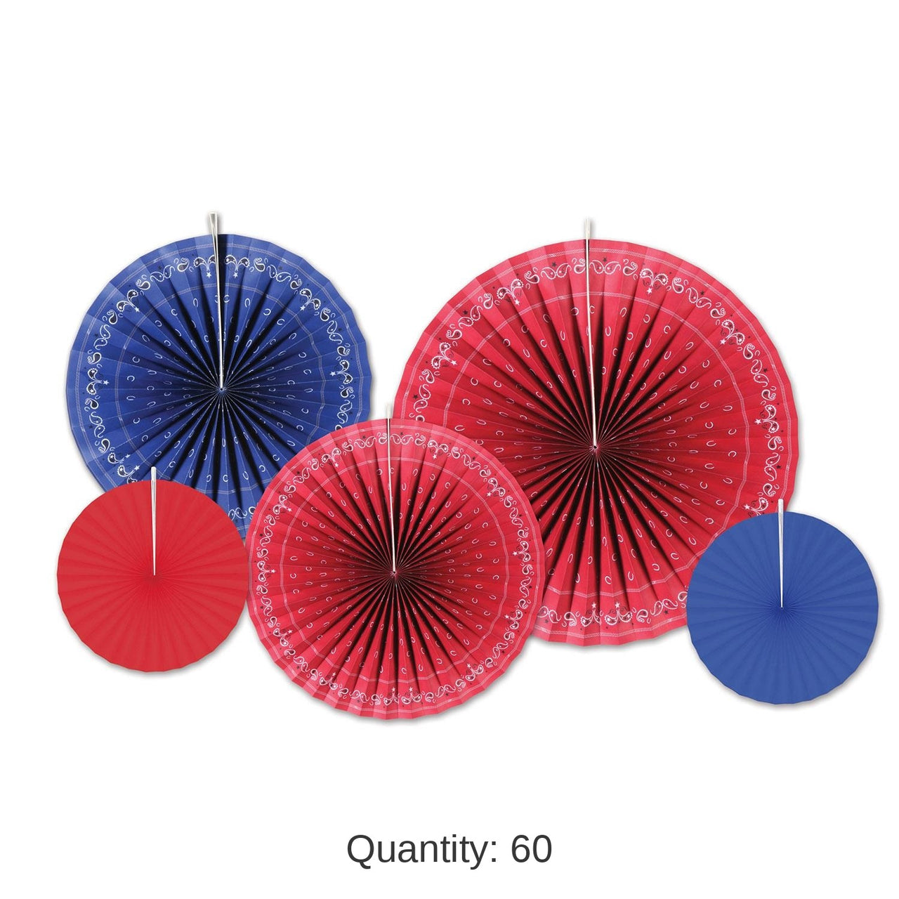60 Piece Bulk Bandana Accordion Party Paper Fans