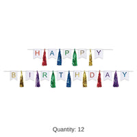 12 Pack Bulk Happy Birthday Party Tassel Streamer- Multicolor