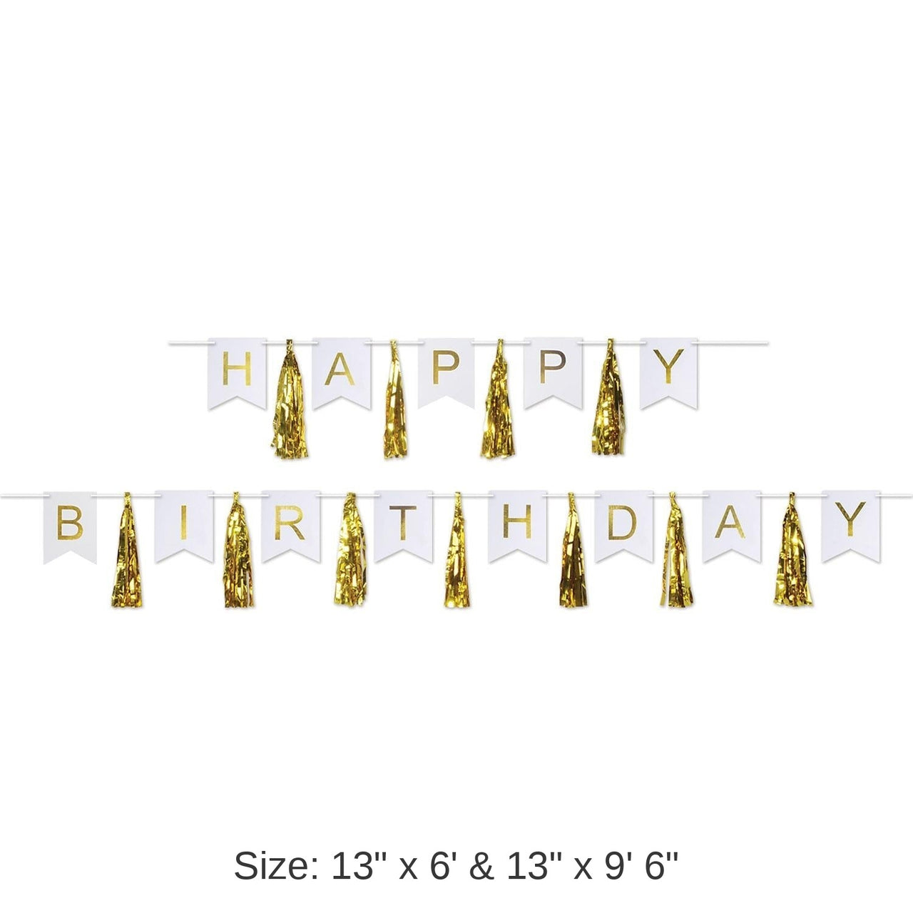12 Pack Bulk Happy Birthday Party Tassel Streamer- Gold and White