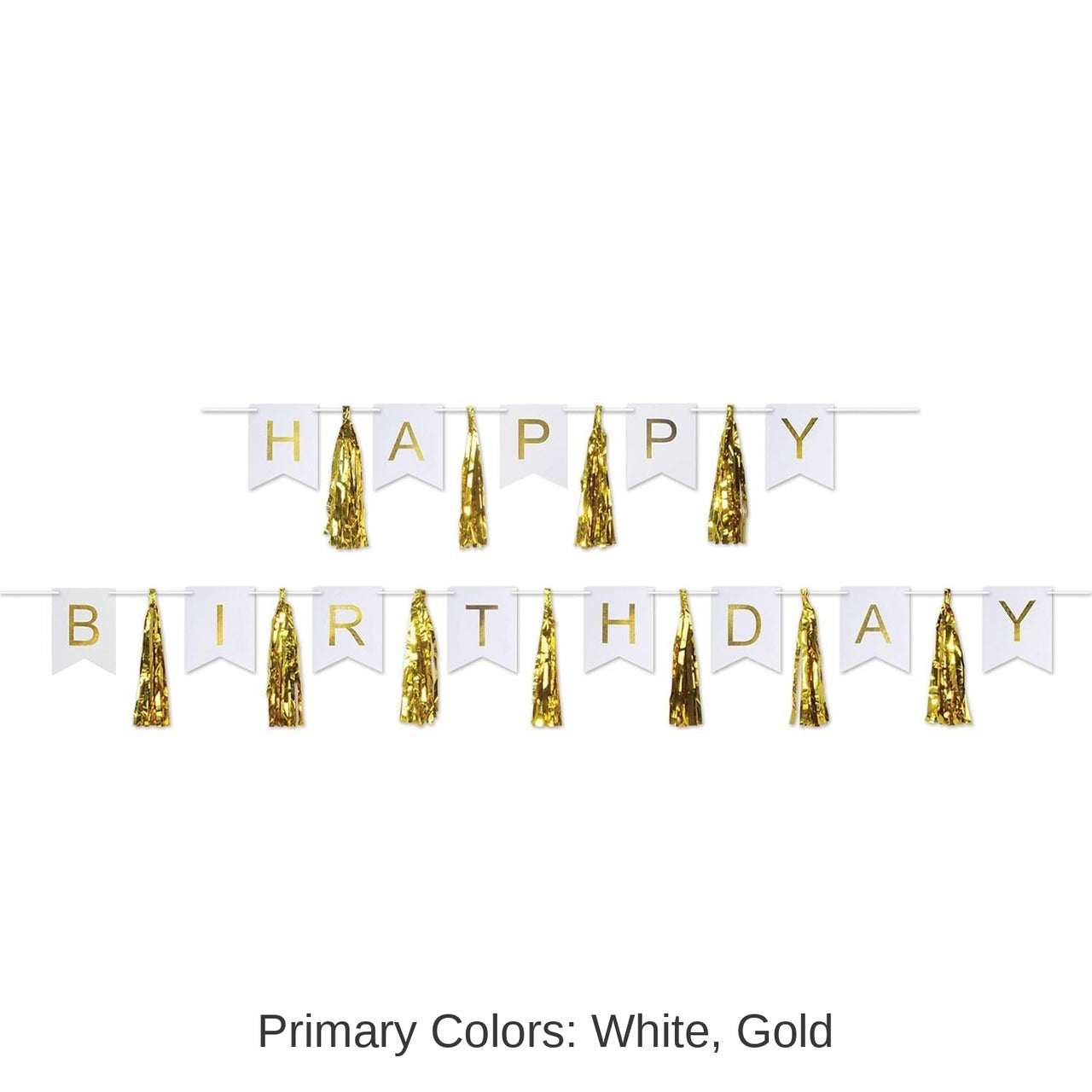 12 Pack Bulk Happy Birthday Party Tassel Streamer- Gold and White