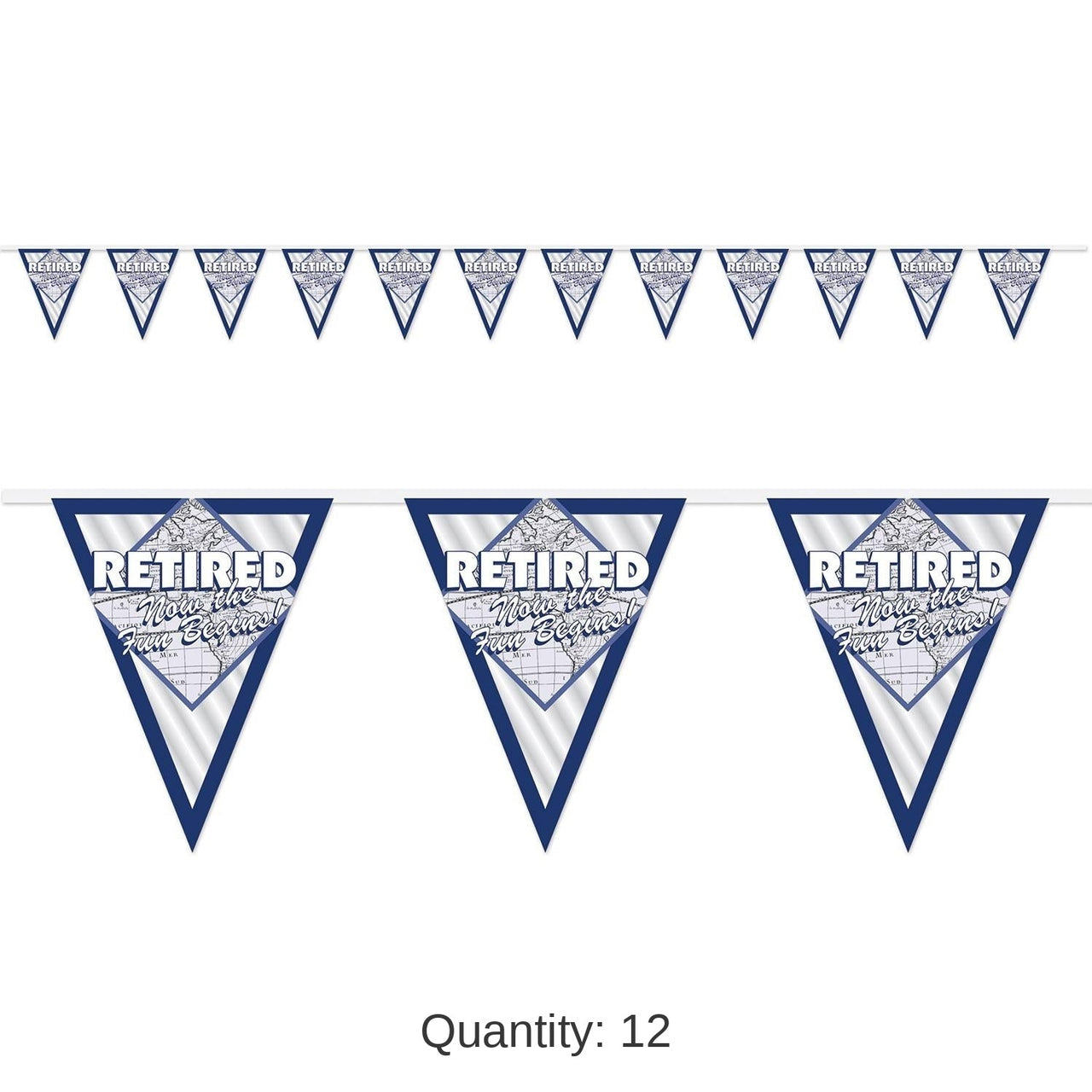 12 Pack Bulk Retired Now The Fun Begins! Party Pennant Banner