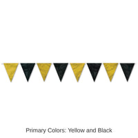 12 Pack Bulk Black/Gold Party Pennant Banner