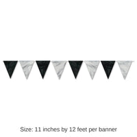 12 Pack Bulk Black/Silver Party Pennant Banner