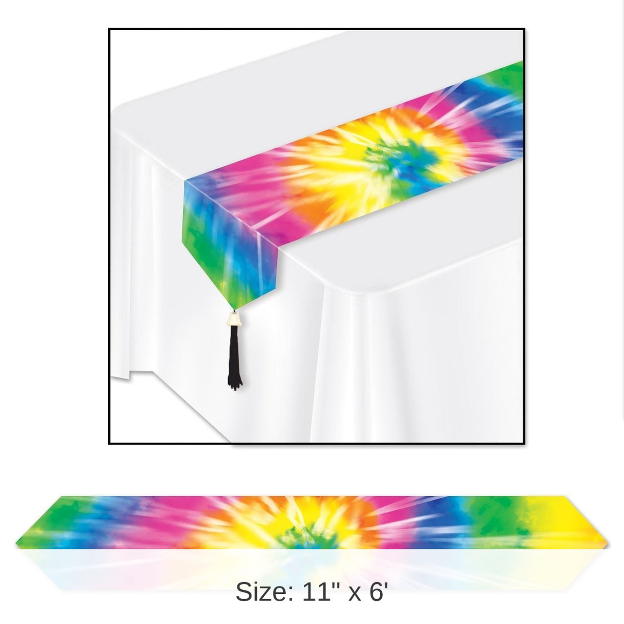 12 Pack Bulk Printed Tie-Dyed Party Paper Table Runner