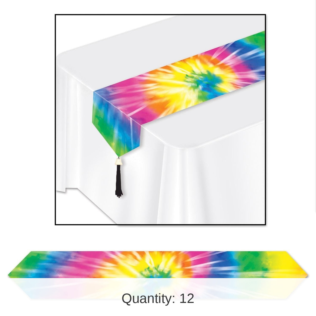 12 Pack Bulk Printed Tie-Dyed Party Paper Table Runner