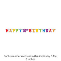 12 Pack Bulk Happy 30th Birthday Party Streamer