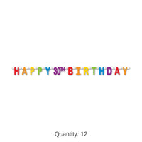 12 Pack Bulk Happy 30th Birthday Party Streamer