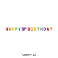 12 Pack Bulk Happy 60th Birthday Party Streamer