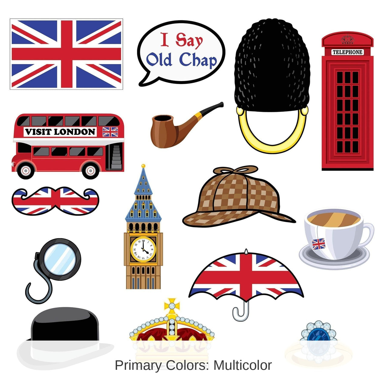 180 Piece Bulk British Party Photo Fun Signs