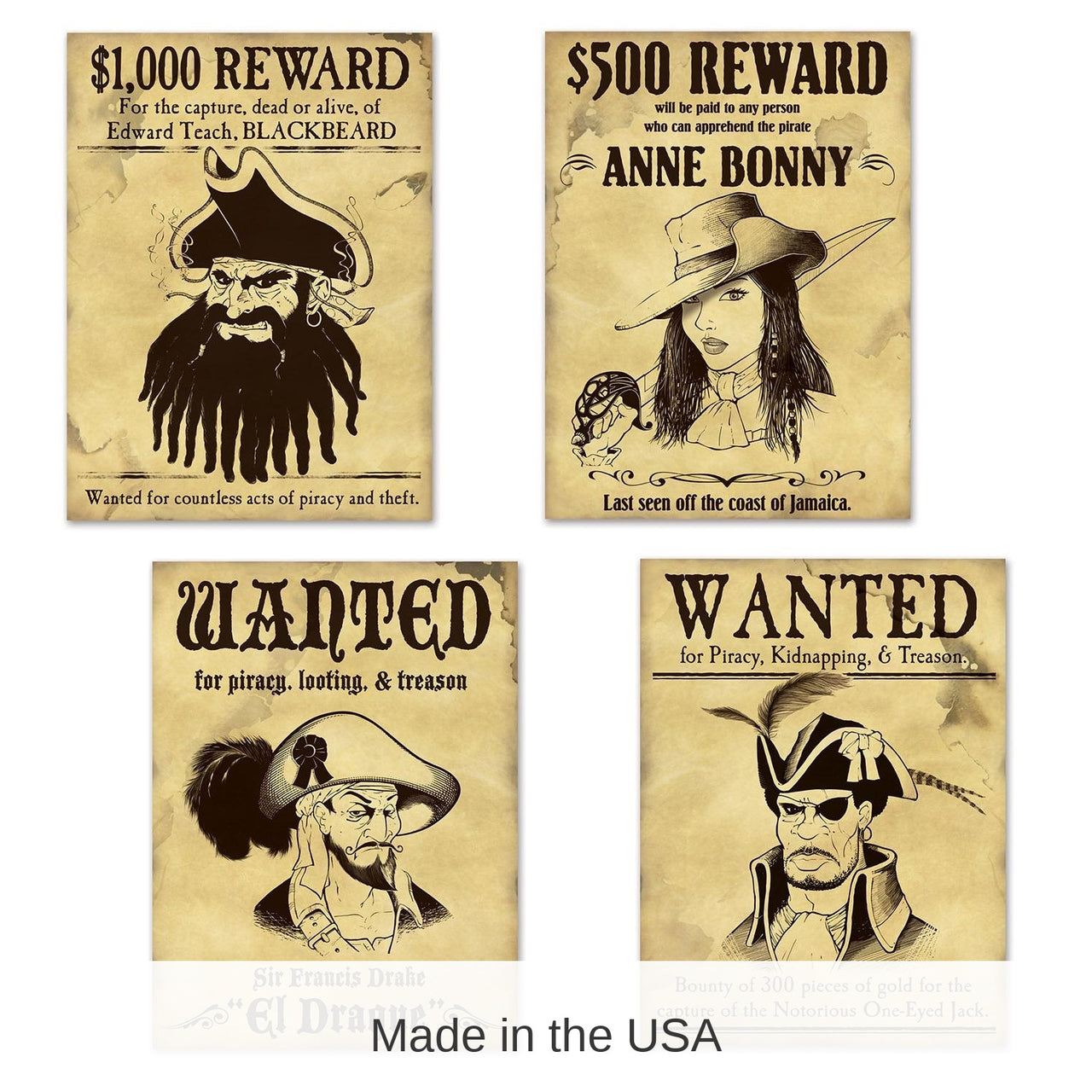 48 Pack Bulk Pirate Wanted Party Sign Cutouts