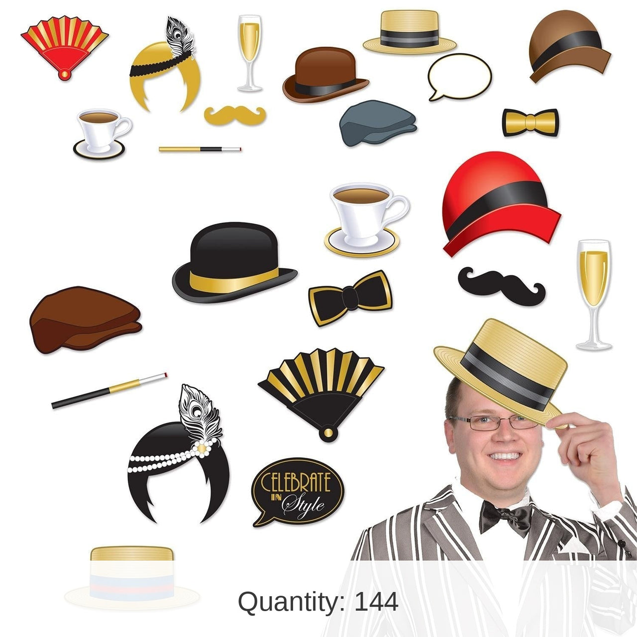 144 Pack Bulk Roaring 20's Party Photo Fun Signs